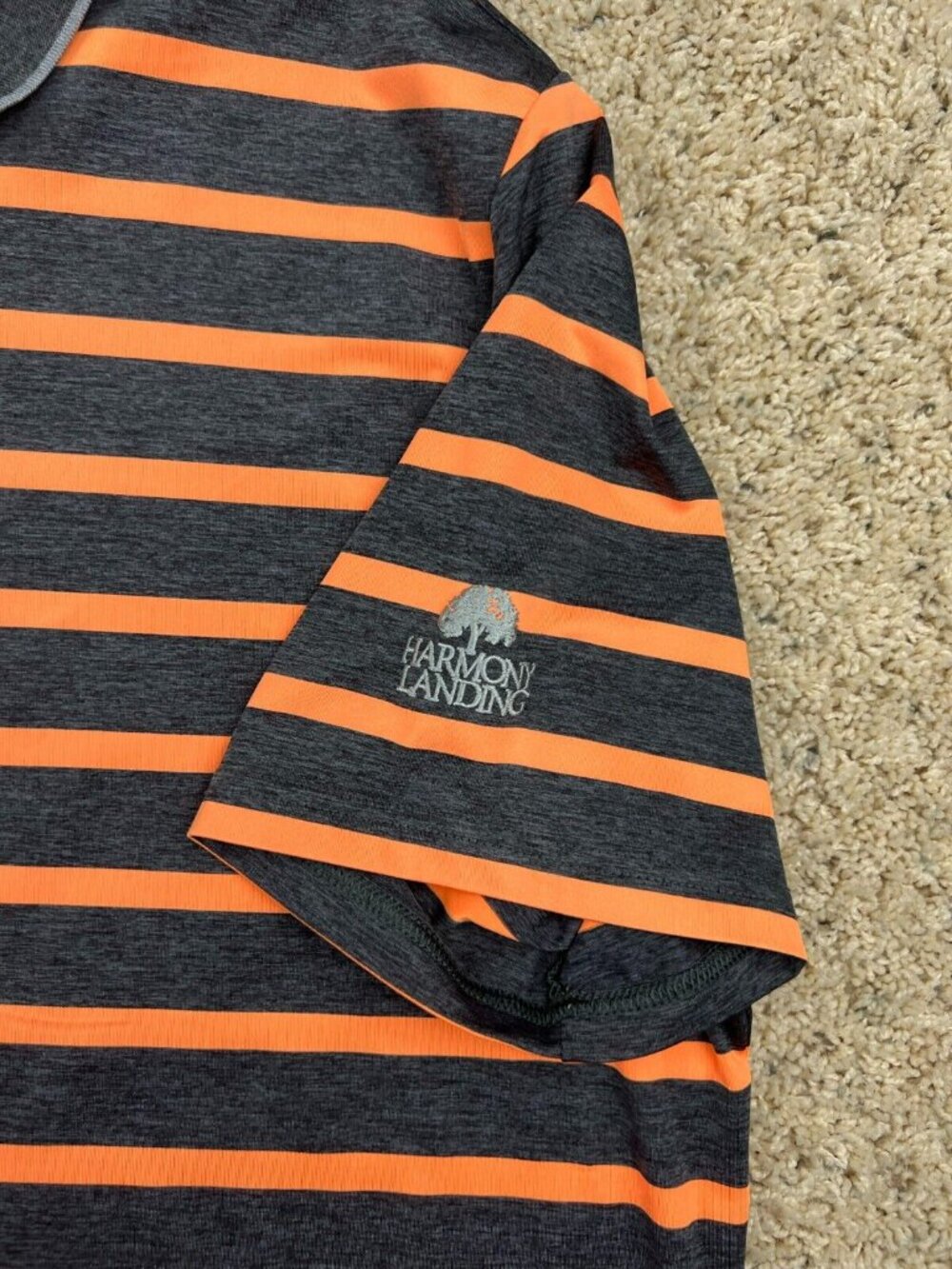 RLX Polo Shirt Large or XL Striped Golf Stretch Orange Gray Harmony Landing GOLF
